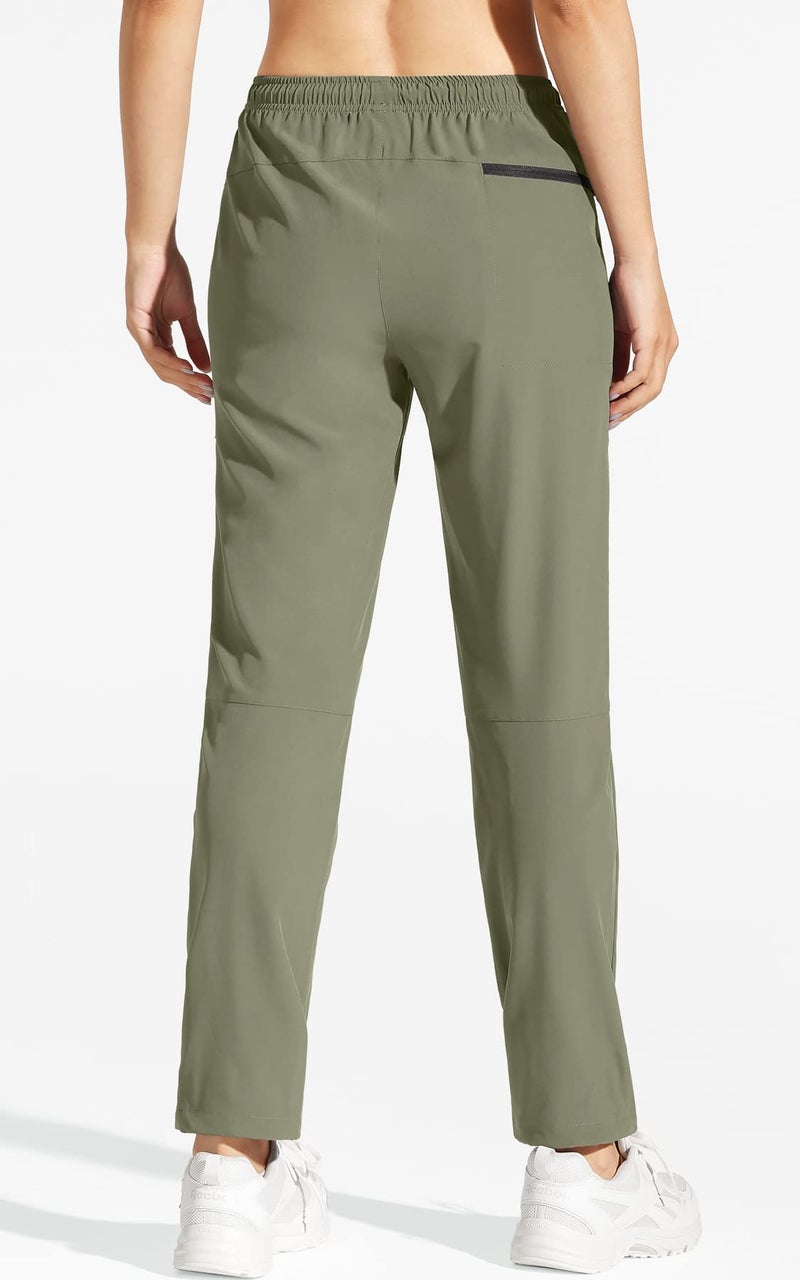 MOCOLY Women's Cargo Hiking Pants Elastic Waist Quick Dry Lightweight Water Resistant Casual Long Pants UPF 50+ Green L - Image 2